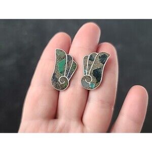 Mexican 925 Sterling Silver Abalone Shell Screwback Earrings Vintage